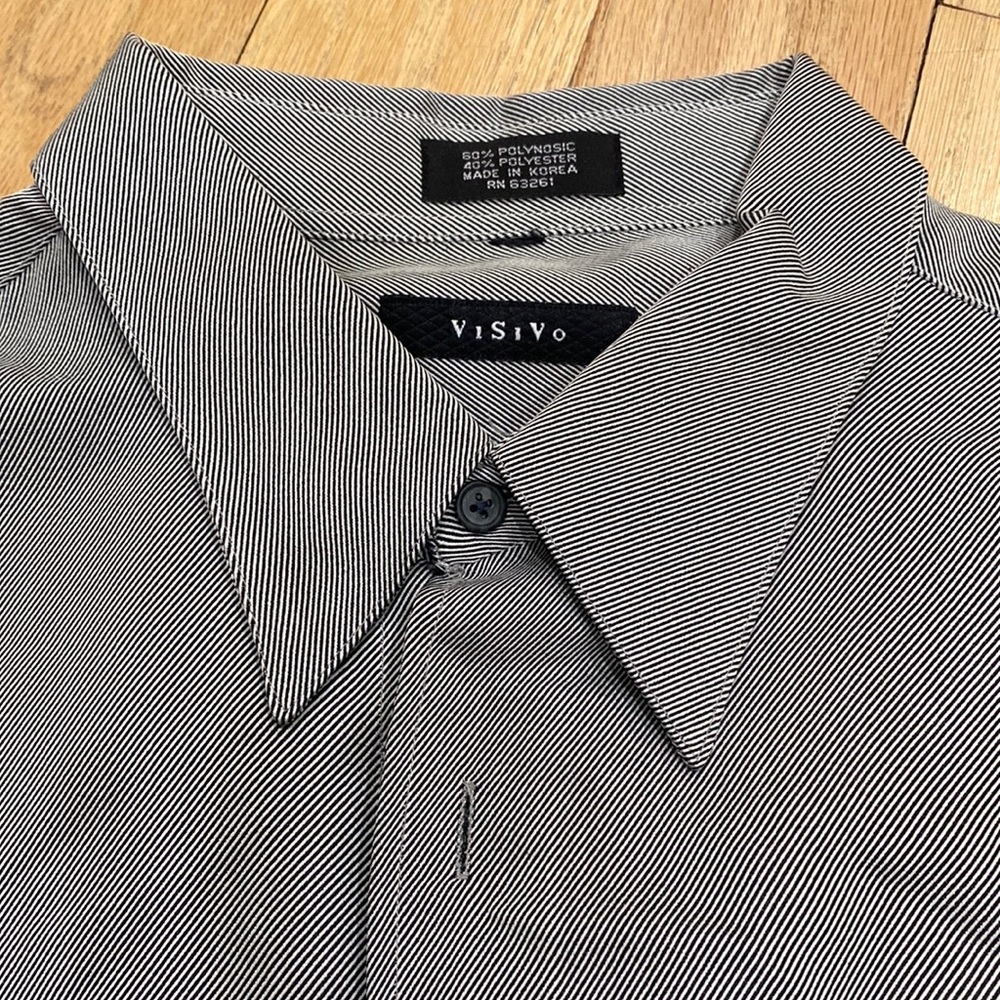 Visivo mens button down dress shirt Xl grey stripes button pocket